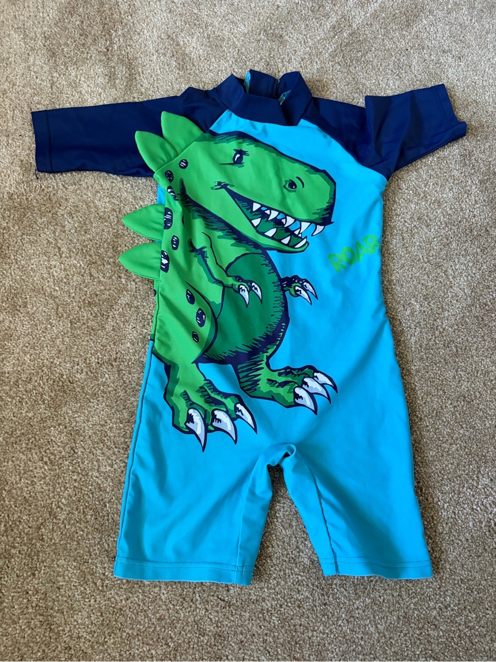 Toddler Blue & Green Dinosaur Short-Sleeve Rashguard Swim Suit